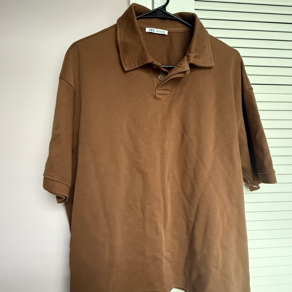 Zara Men's Chestnut Brown Polo Shirt